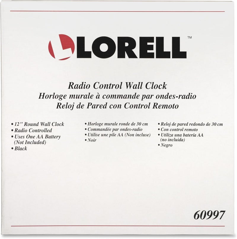 Lorell 12-Inch Radio-Controlled Wall Clock with Arabic Numerals and Black Frame - Image 2